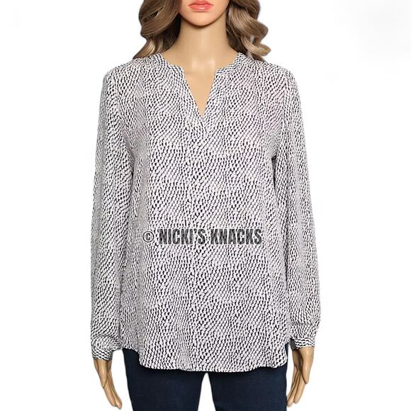 Adrianna Papell Black & White Print V Neck Long Sleeve Workwear Blouse Size S - Picture 2 of 10